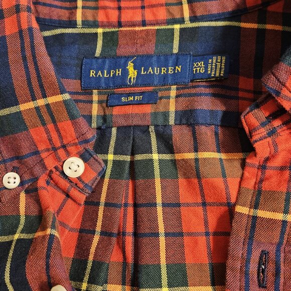 Ralph Lauren POLO men's XXL red plaid shirt long sleeve slim fit - Picture 2 of 5